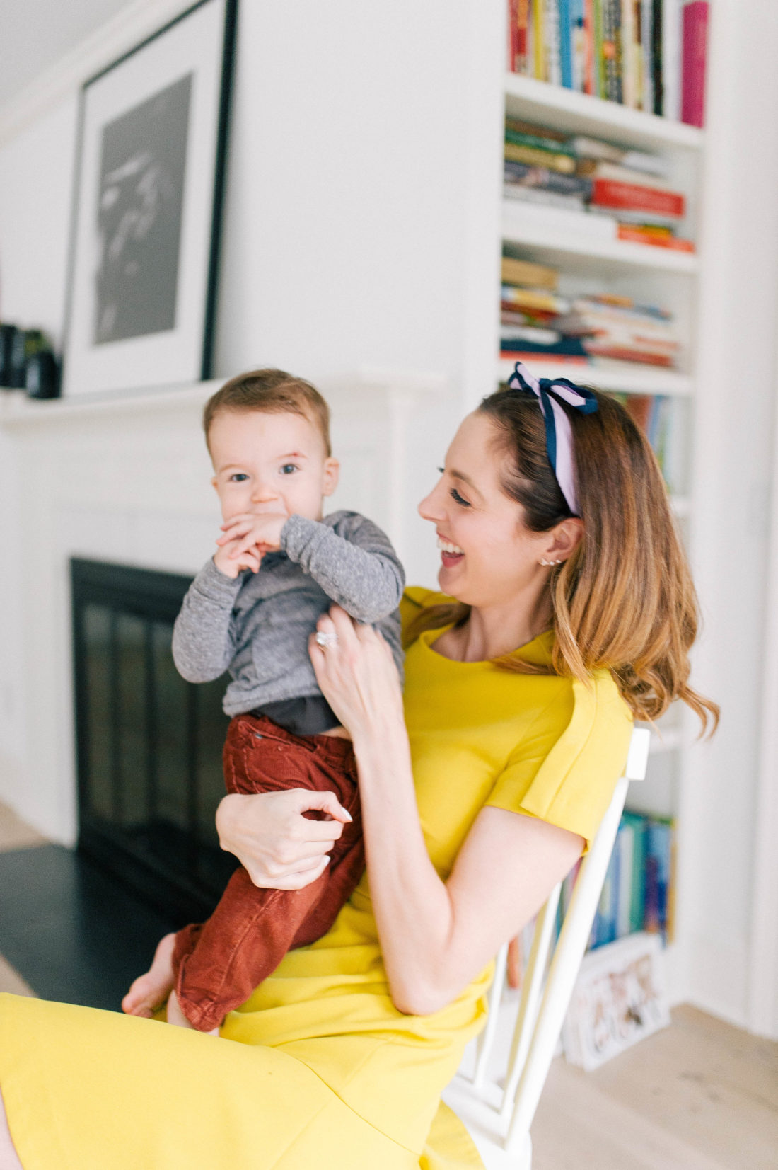Eva Amurri Martino holds one year old son Major Martino in the kitchen of her Connecticut home