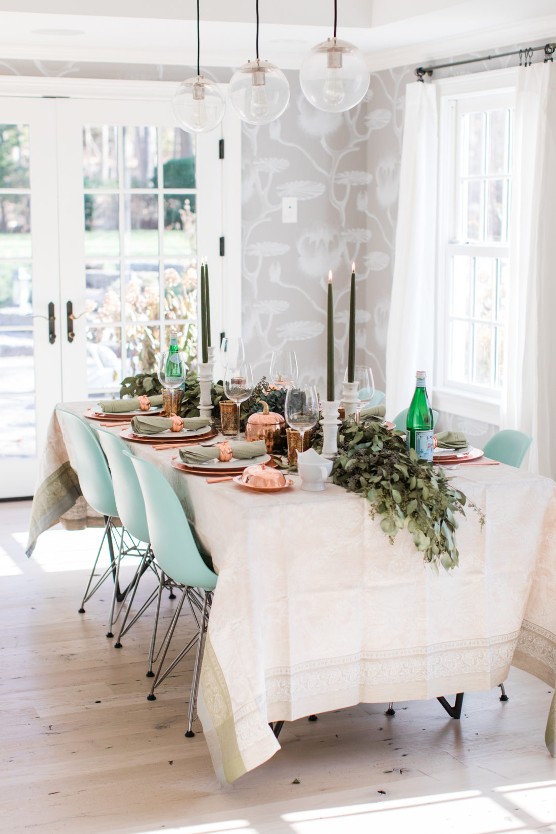 Eva Amurri Martino's green and copper Thanksgiving Table