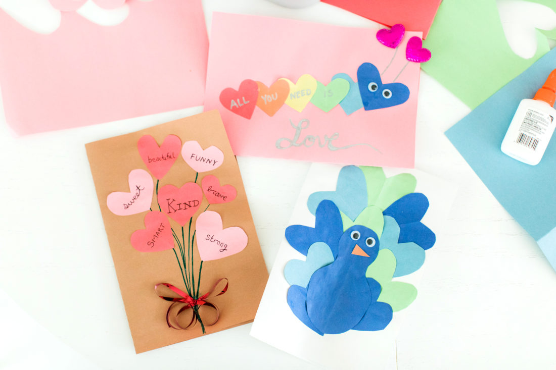 Eva Amurri Martino displays three ways to utilize cutout paper hearts to make cute Valentine's Day cards