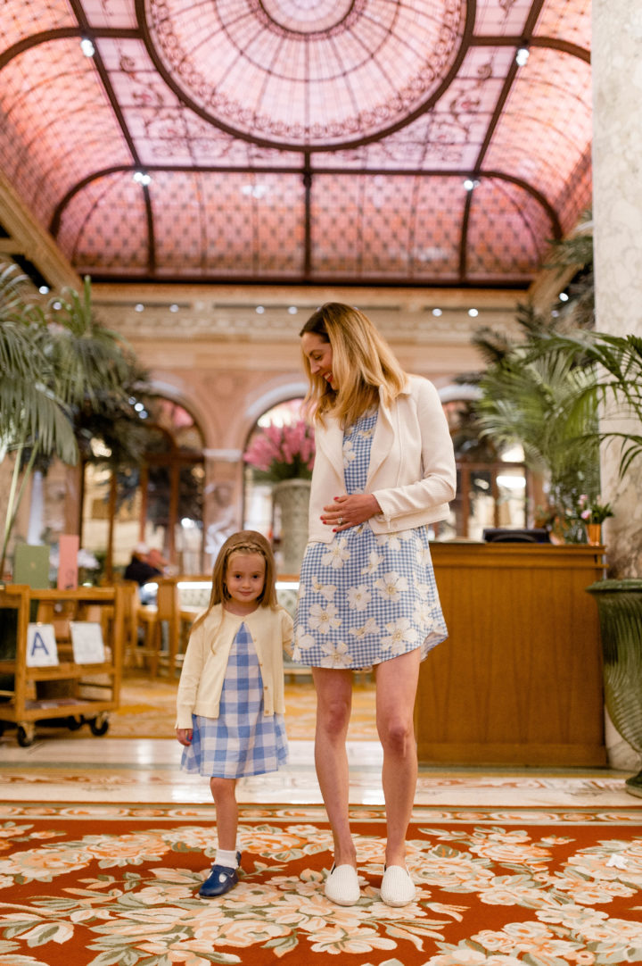 Eva Amurri Martino and her daughter Marlowe wear matching dresses at Plaza Hotel