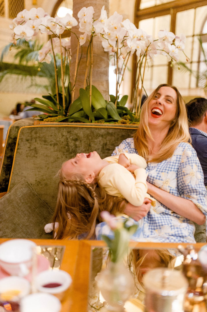 Eva Amurri Martino tickles her daughter Marlowe while they dine at the Plaza Hotel in New York City