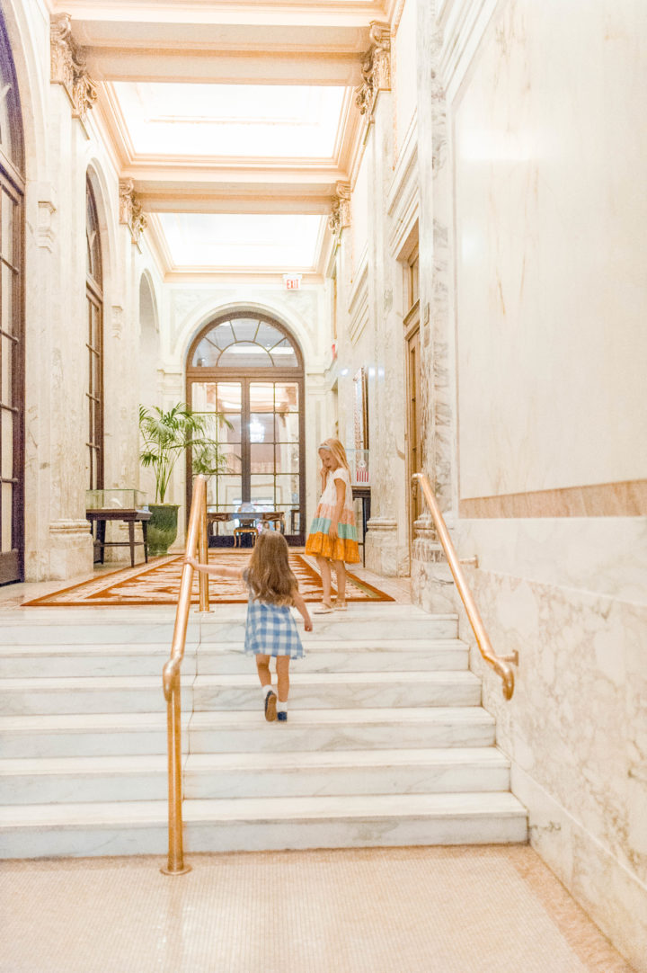 Eva Amurri Martino's daughter Marlowe walks through the lobby of the Plaza Hotel in New York City