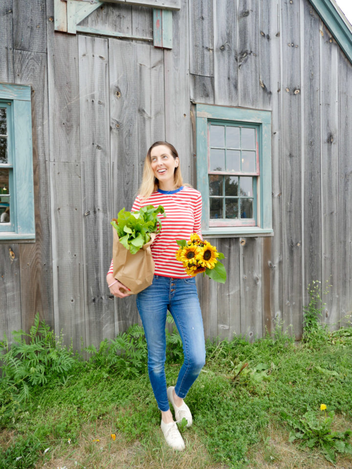 Eva Amurri Martino is living her best life in Bar Harbor, ME, with a handful of sunflowers and a bag of veggies.