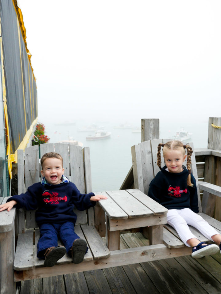 Eva Amurri Martino's kids Marlowe and Major look on in matching lobster sweaters.