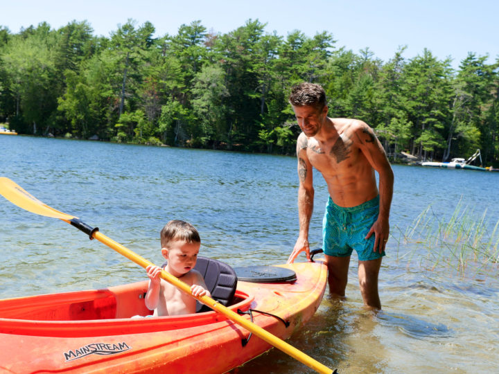 Eva Amurri Martino's husband Kyle pushes their son Major in a canoe in Bar Harbor, ME.