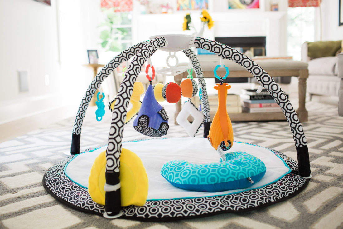 The new Jonathan Adler crafter by Fisher Price collection sensory gym as pictured in Eva Amurri Martino's colorful family room in connecticut