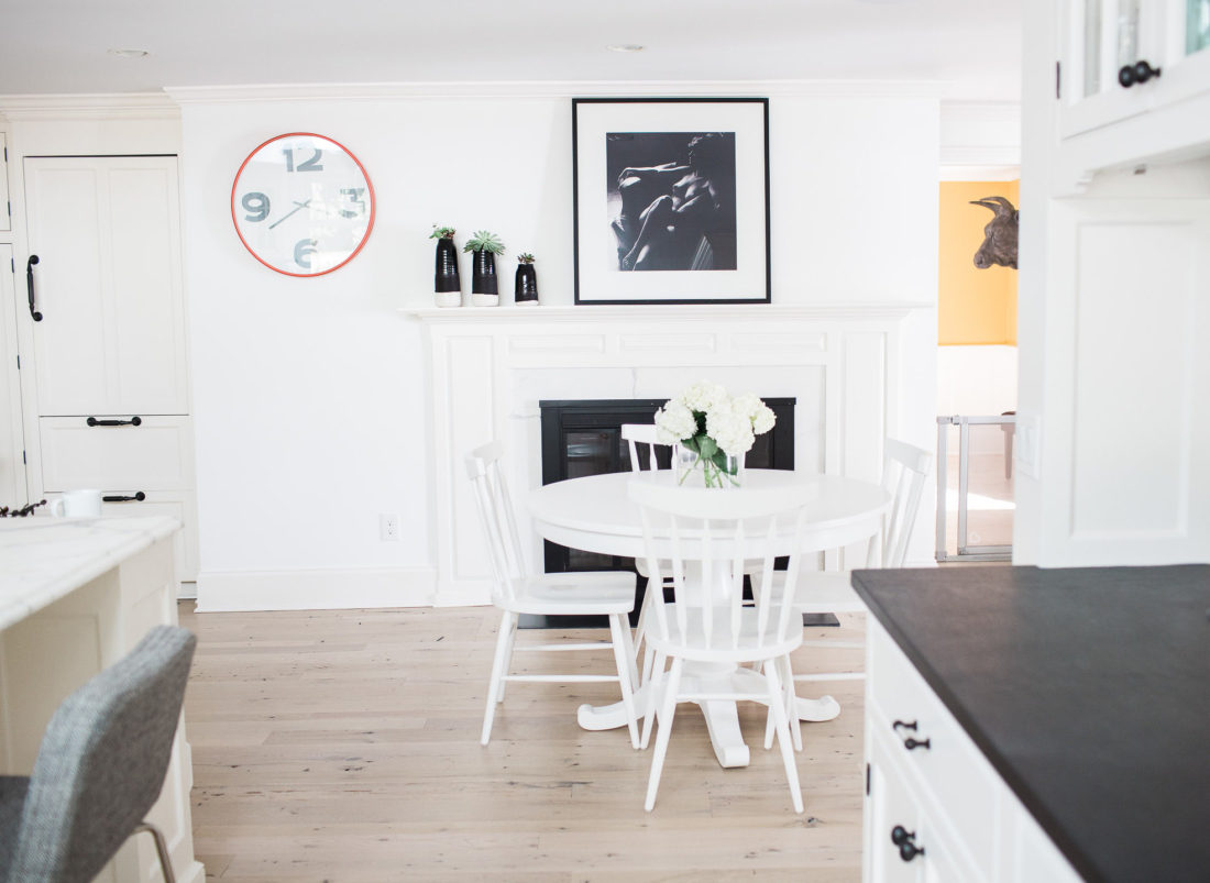 A view of the modern black and white kitchen table are of Eva Amurri Martino's connecticut home