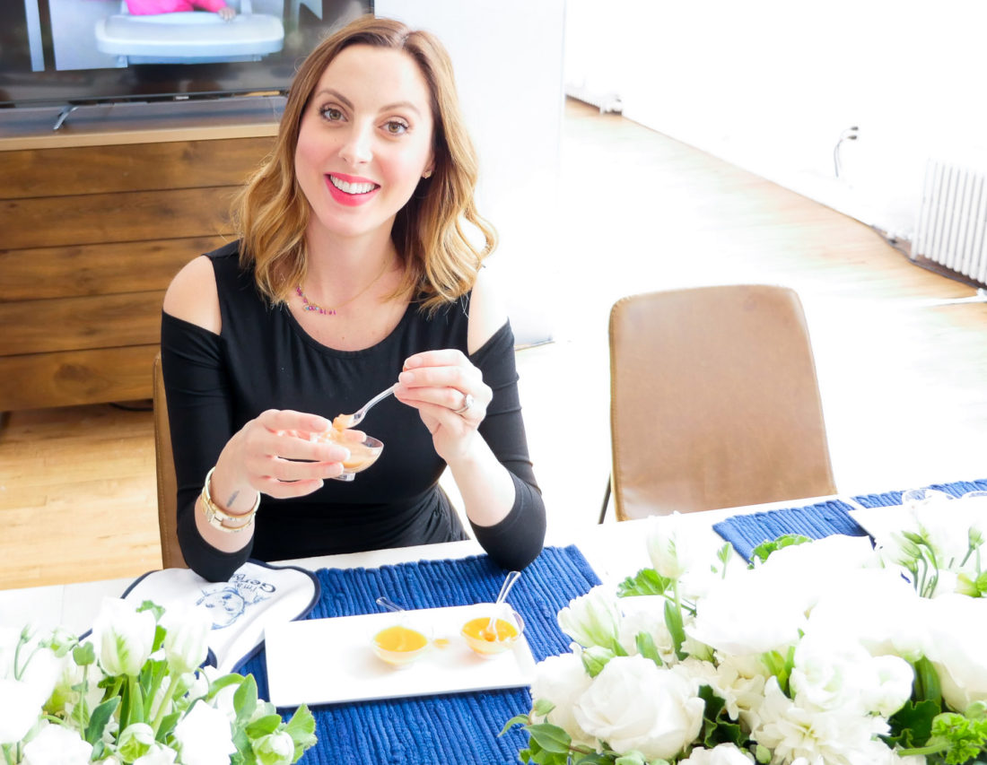 Eva Amurri Martino of lifestyle and motherhood blog Happily Eva After taste-testing new flavors at the Gerber Babies event in NYC