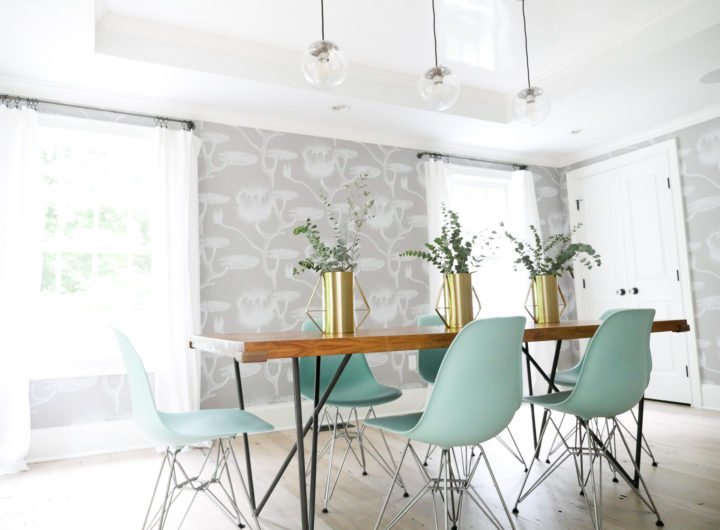 The industrial yet bright dining room at the connecticut home of lifestyle and motherhood blogger Eva Amurri Martino