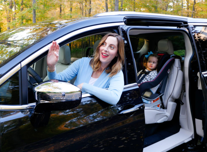 Eva Amurri Martino drives her black Chrysler Pacifica with daughter Marlowe in the car