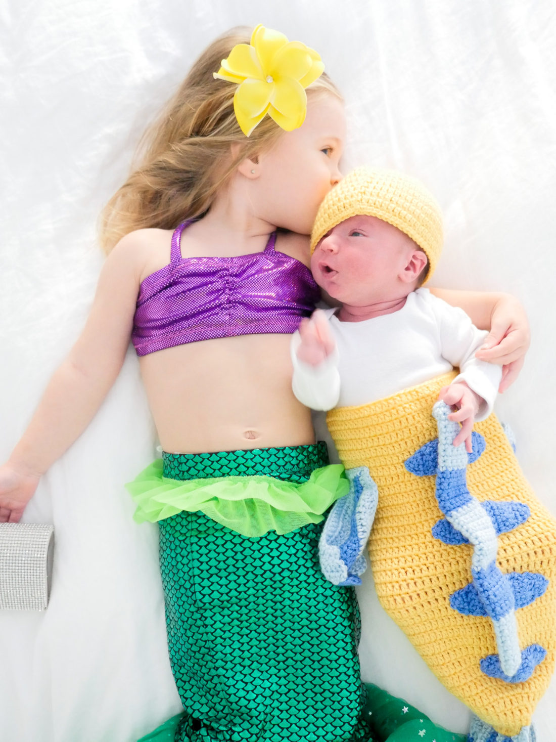 Marlowe Martino and Major Martino dressed as Ariel and Flounder from the Little Mermaid for Halloween