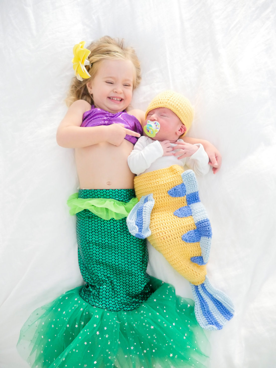 Marlowe Martino and Major Martino dressed as Ariel and Flounder from the Little Mermaid for Halloween