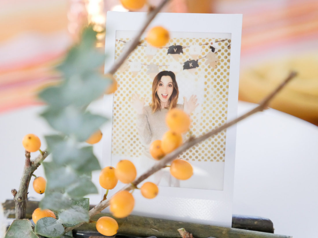 Eva Amurri Martino's fresh and festive Holiday Photo Frame Place card settings using the Instax mini 70