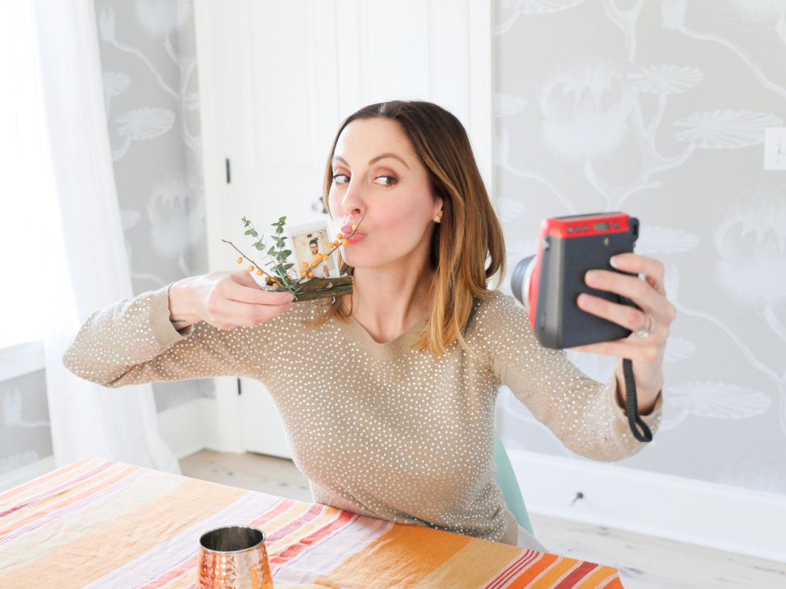 Eva Amurri Martino's fresh and festive Holiday Photo Frame Place card settings using the Instax mini 70