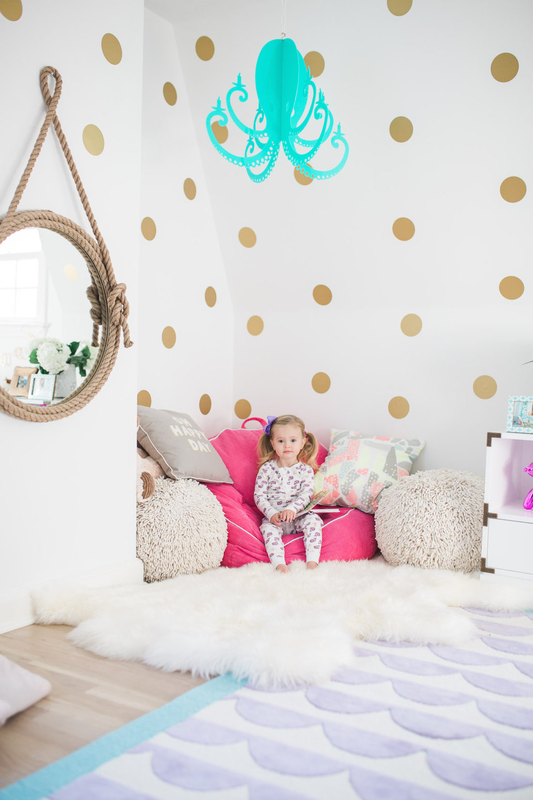 Marlowe Martino pictured in her bedroom designed by mother Eva Amurri Martino of lifestyle and motherhood blog Happily Eva After