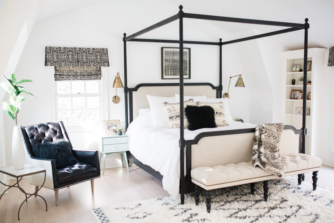 Eva Amurri Martino's black, white, and linen Master Bedroom at her home in Connecticut