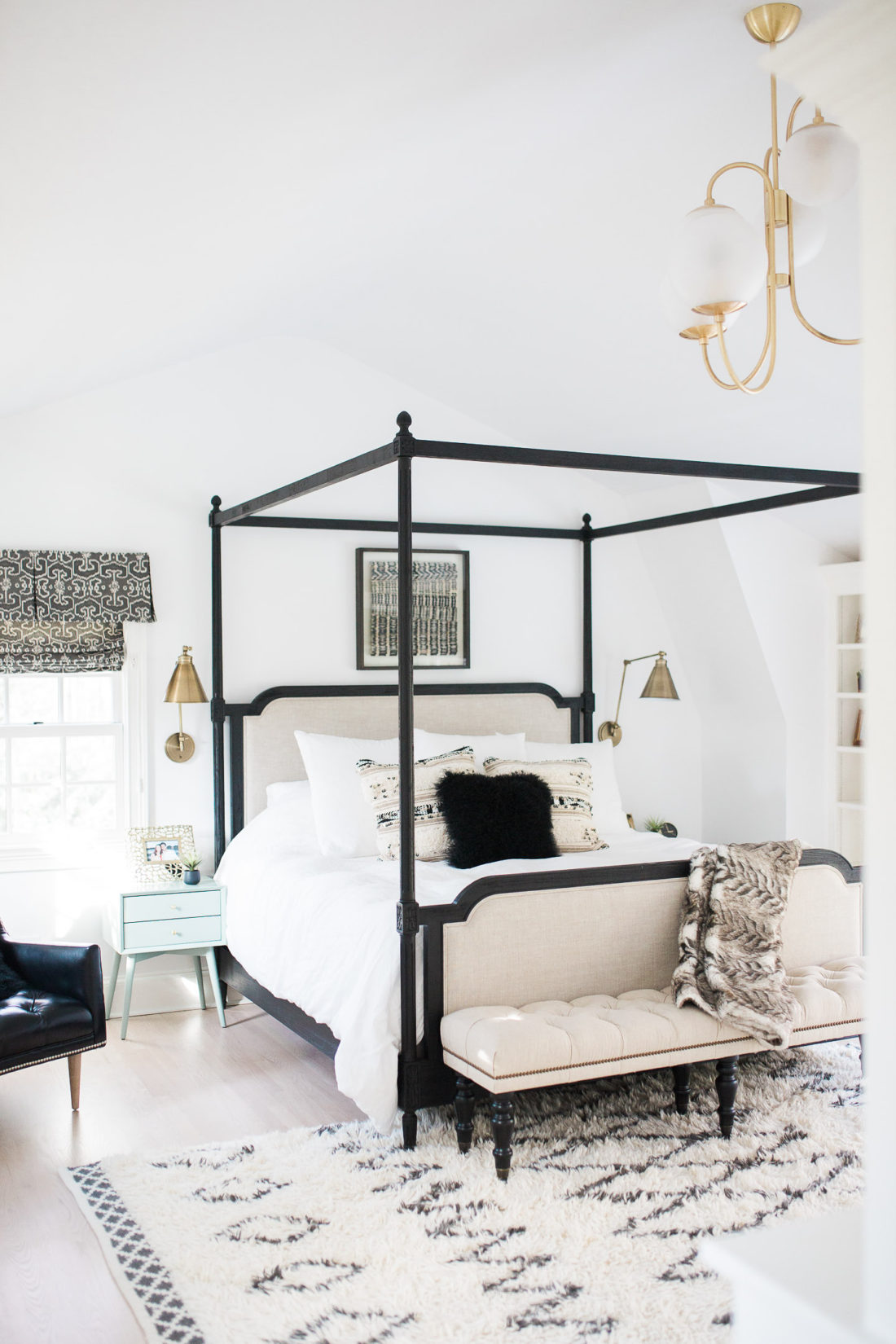 Eva Amurri Martino's black, white, and linen Master Bedroom at her home in Connecticut