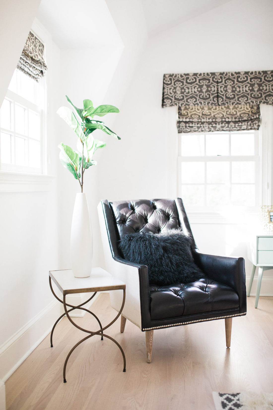 Eva Amurri Martino's black, white, and linen Master Bedroom at her home in Connecticut