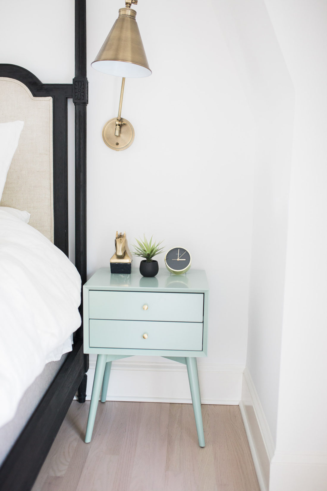 Eva Amurri Martino's black, white, and linen Master Bedroom at her home in Connecticut