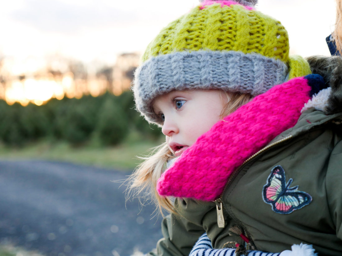 Marlowe Martino is bundled up at the Christmas Tree farm in Connecticut