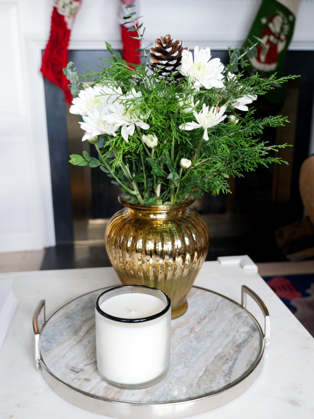 a festive flower arrangement in the living room