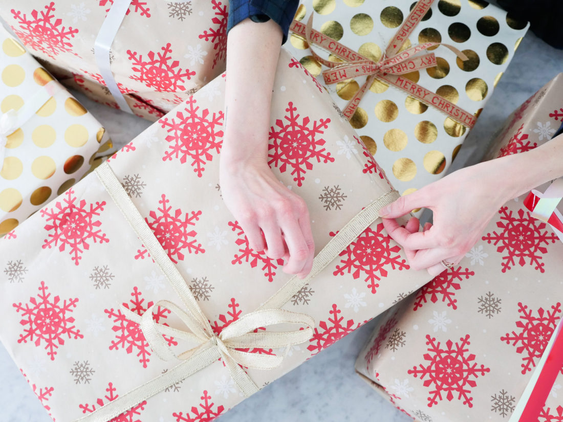 Eva Amurri Martino wraps a selection of gifts from Bed Bath & Beyond to complete her holiday shopping