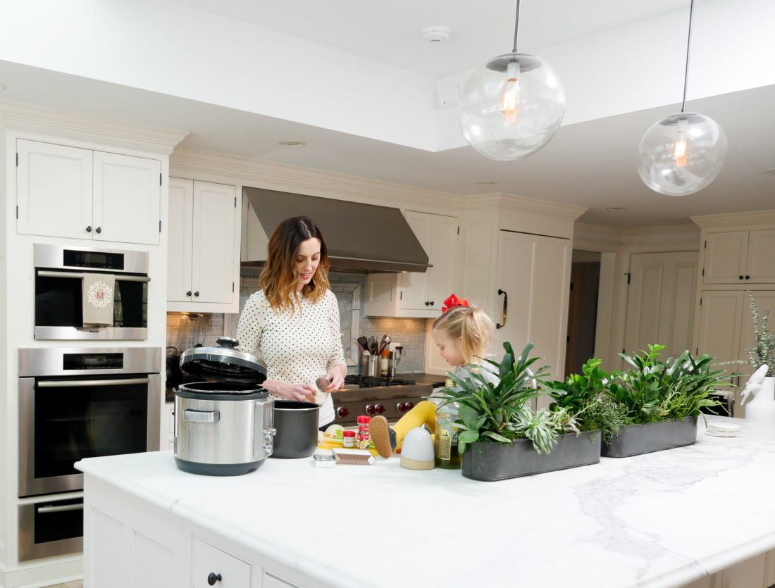 Eva Amurri Martino makes her crockpot chicken noodle soup with her daughter Marlowe at home in Connecticut