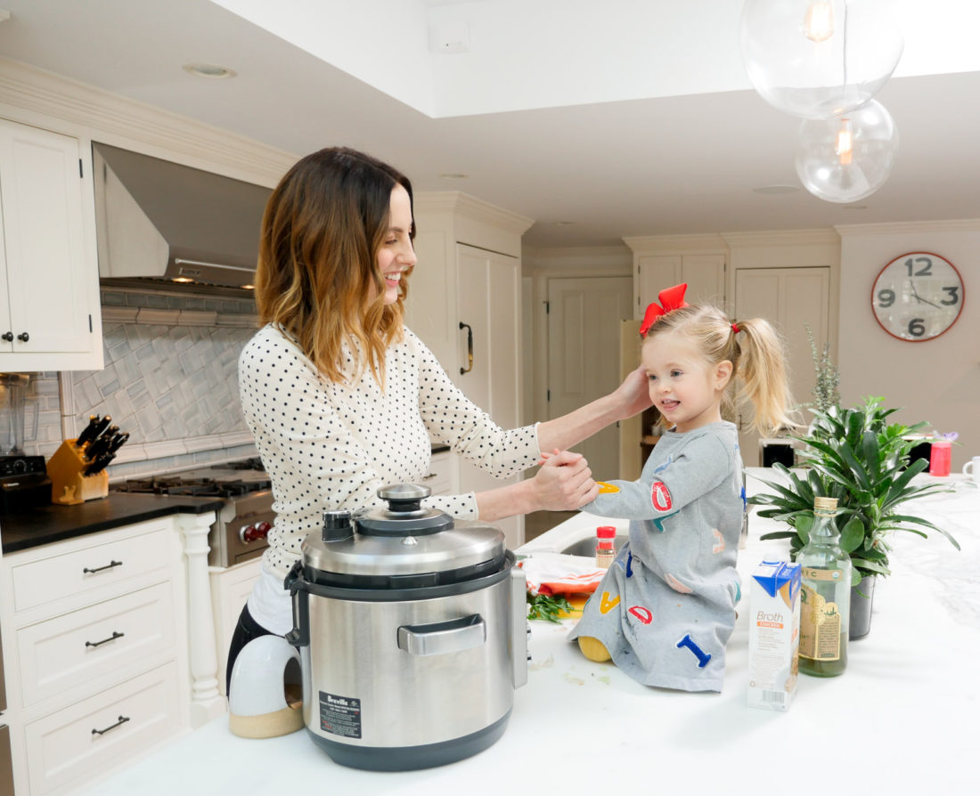 Eva Amurri Martino cooks her crockpot chicken noodle soup with daughter Marlowe at home in Connecticut