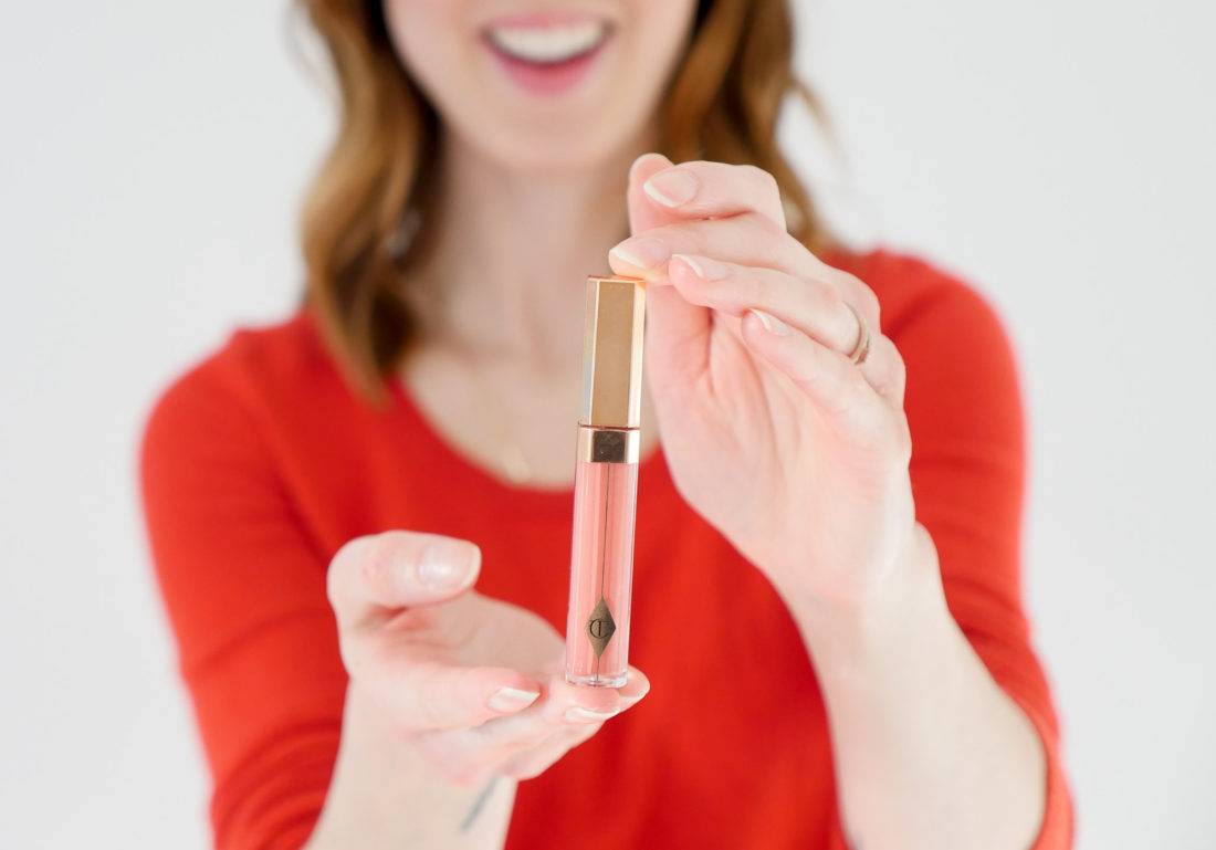 Eva Amurri Martino showcases a nude lipgloss as part of her monthly beauty picks for february