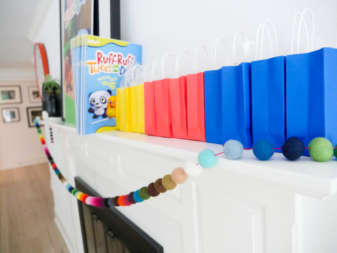 A selection of party favors lined up on the mantle at Eva Amurri Martino's kid party