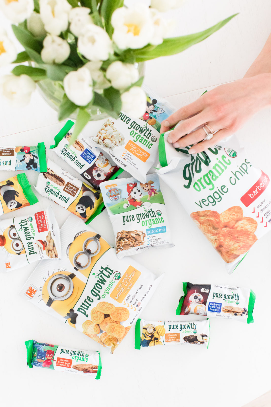 an arrangement of fun and tasty Pure Growth Organic snacks
