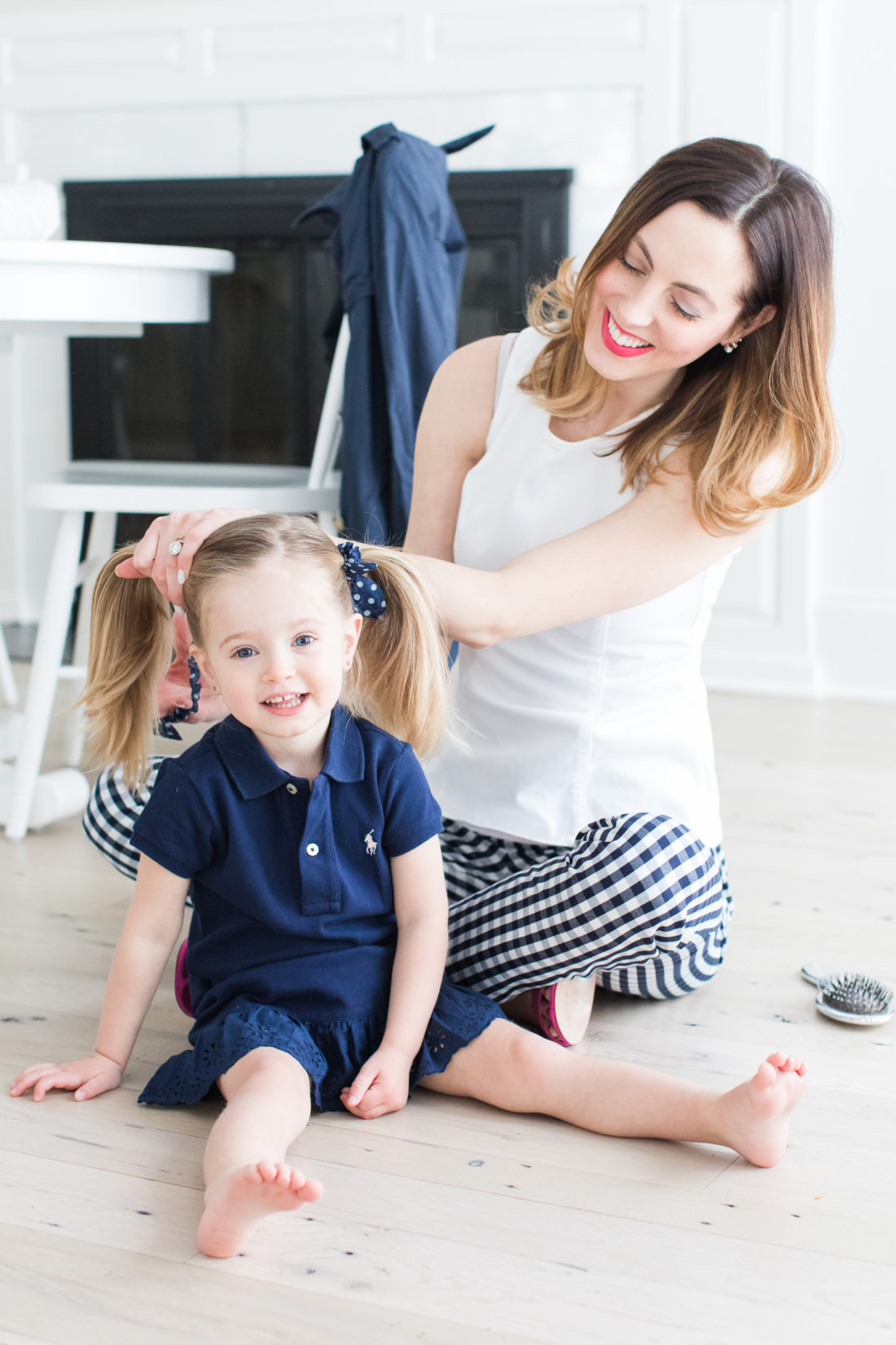 Eva Amurri Martino puts her daughter Marlowe's blonde hair in pigtails