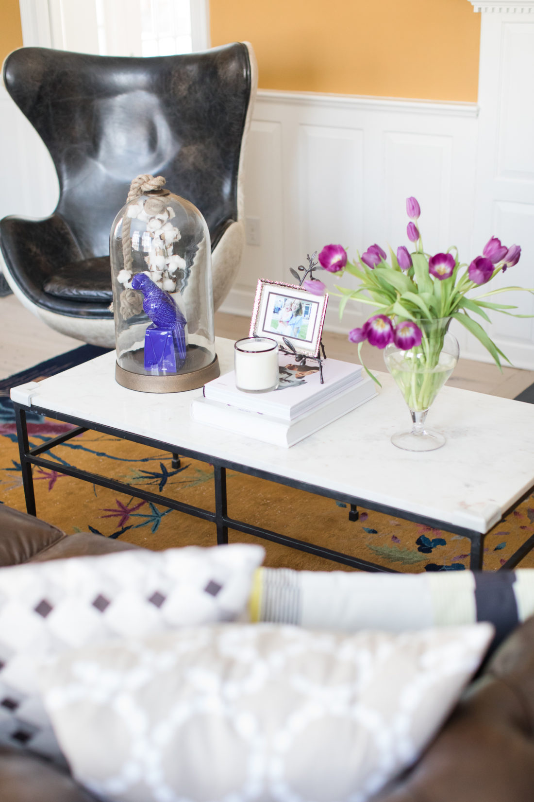 The coffee table in the formal living room of Eva Amurri Martino's Connecticut home