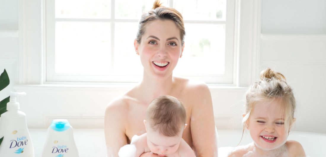 Eva Amurri Martino takes a bubble bath with her two babies and Baby Dove soap