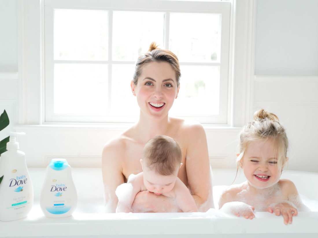 Eva Amurri Martino takes a bubble bath with her two babies and Baby Dove soap