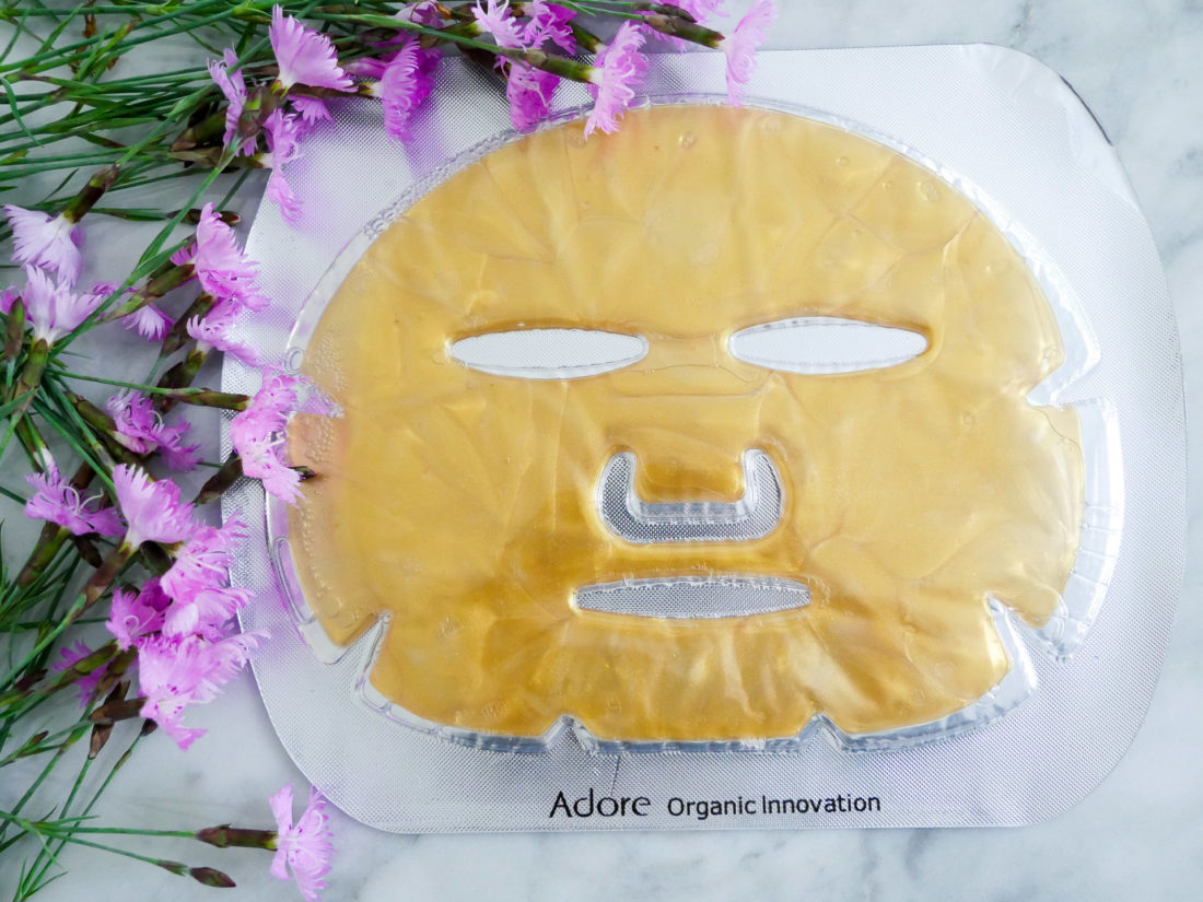 Eva Amurri Martino displays and Adore Organic Innovation Gold Sheet Mask