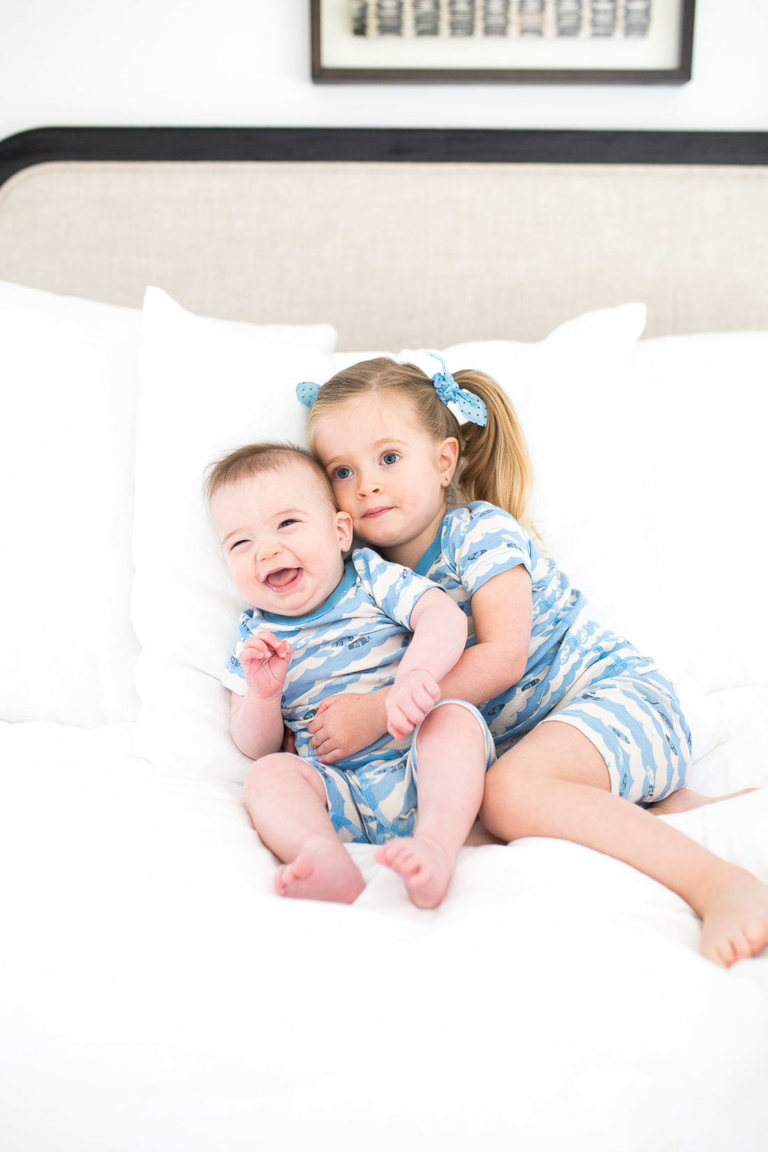 Marlowe Martino hugs her little brother Major in matching pajamas