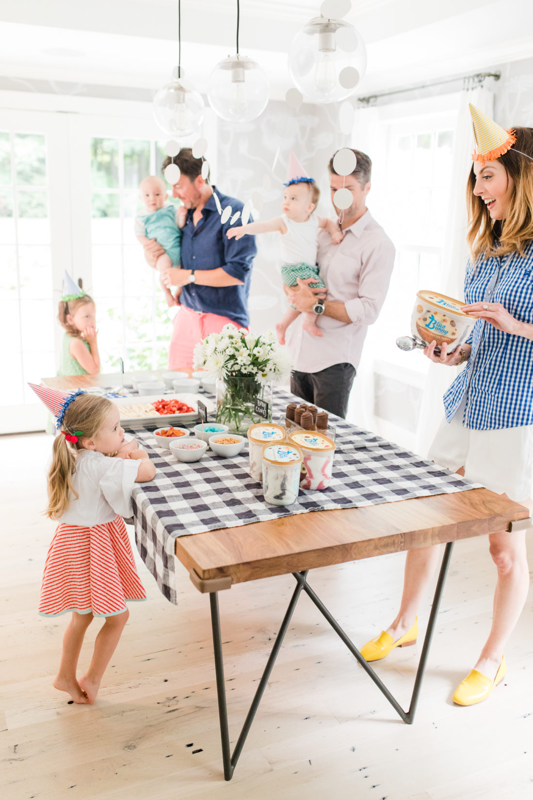 Eva Amurri Martino, her husband, children, and friends gather to celebrate a festive ice cream social with blue bunny ice cream