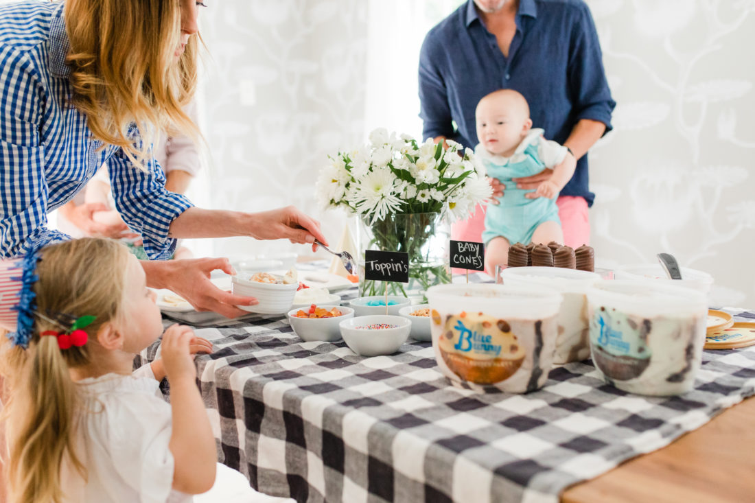 Eva Amurri Martino, her husband, children, and friends gather to celebrate a festive ice cream social with blue bunny ice cream