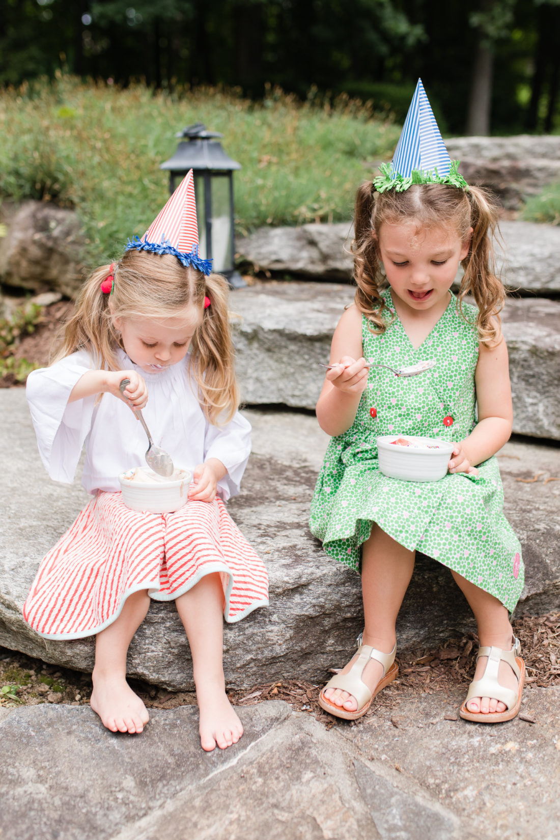 Marlowe and Olive tuck in to their Blue Bunny ice cream sundaes