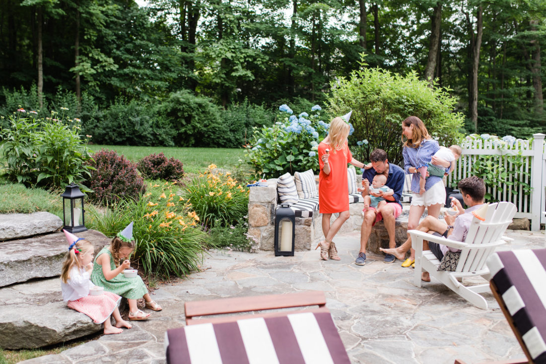 Eva Amurri Martino, her husband, children, and friends gather to celebrate a festive ice cream social with blue bunny ice cream