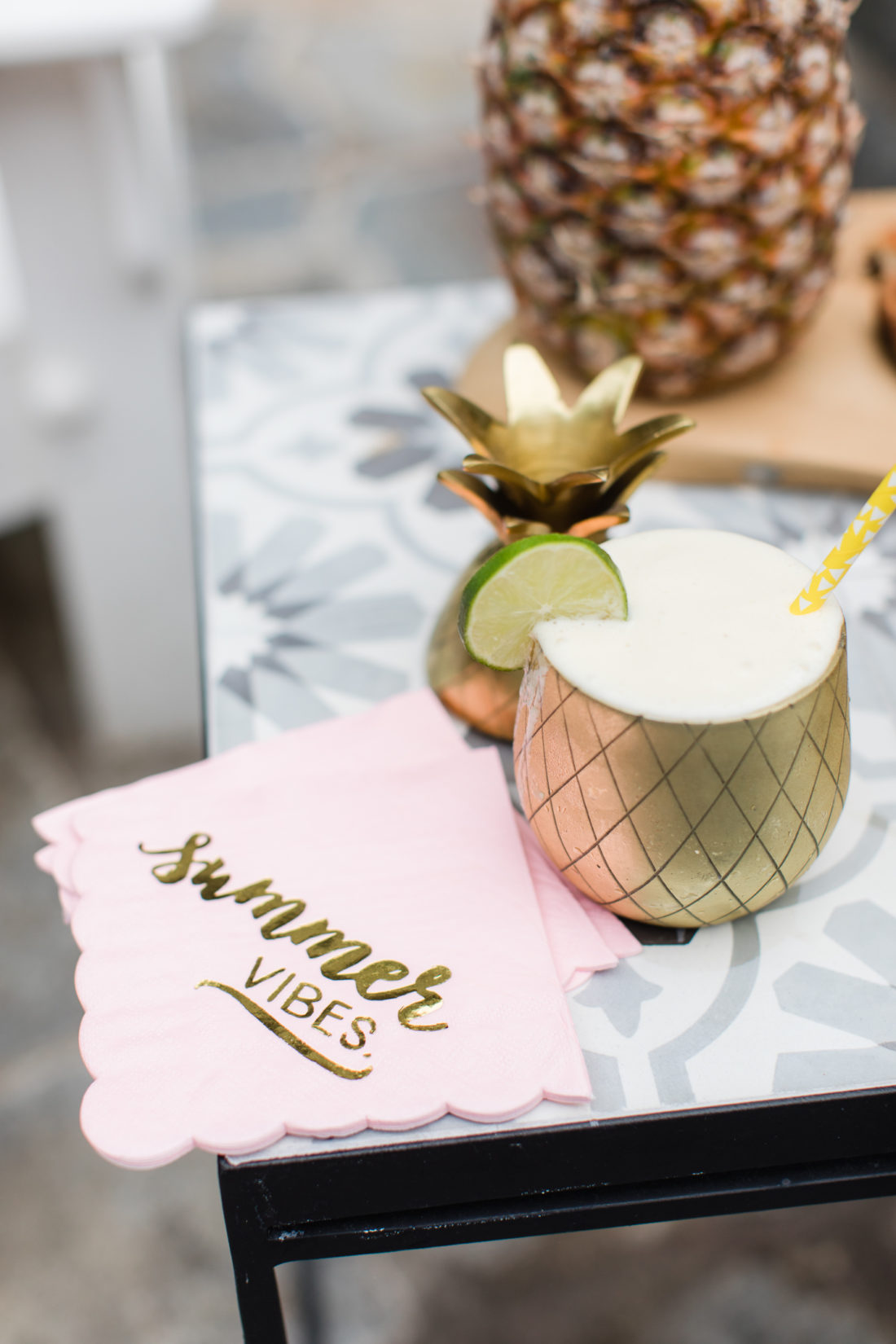 Eva Amurri Martino serves up a frozen pineapple daquiri at her Pineapple themed Happy Hour