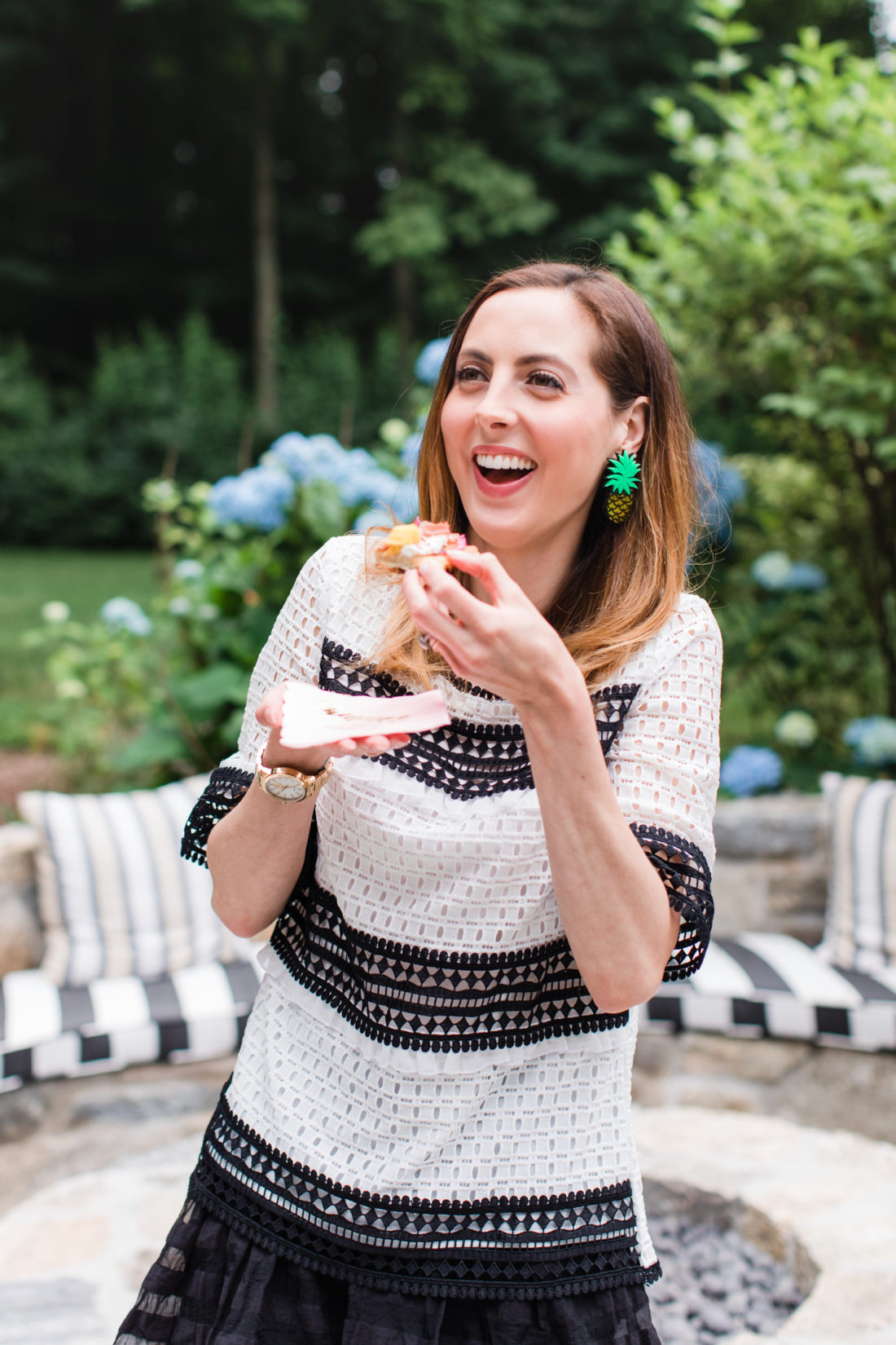 Eva Amurri Martino serves frozen Pineapple daquiris and a grilled hawaiian pizza at a Pineapple-themed happy hour at her Connecticut home