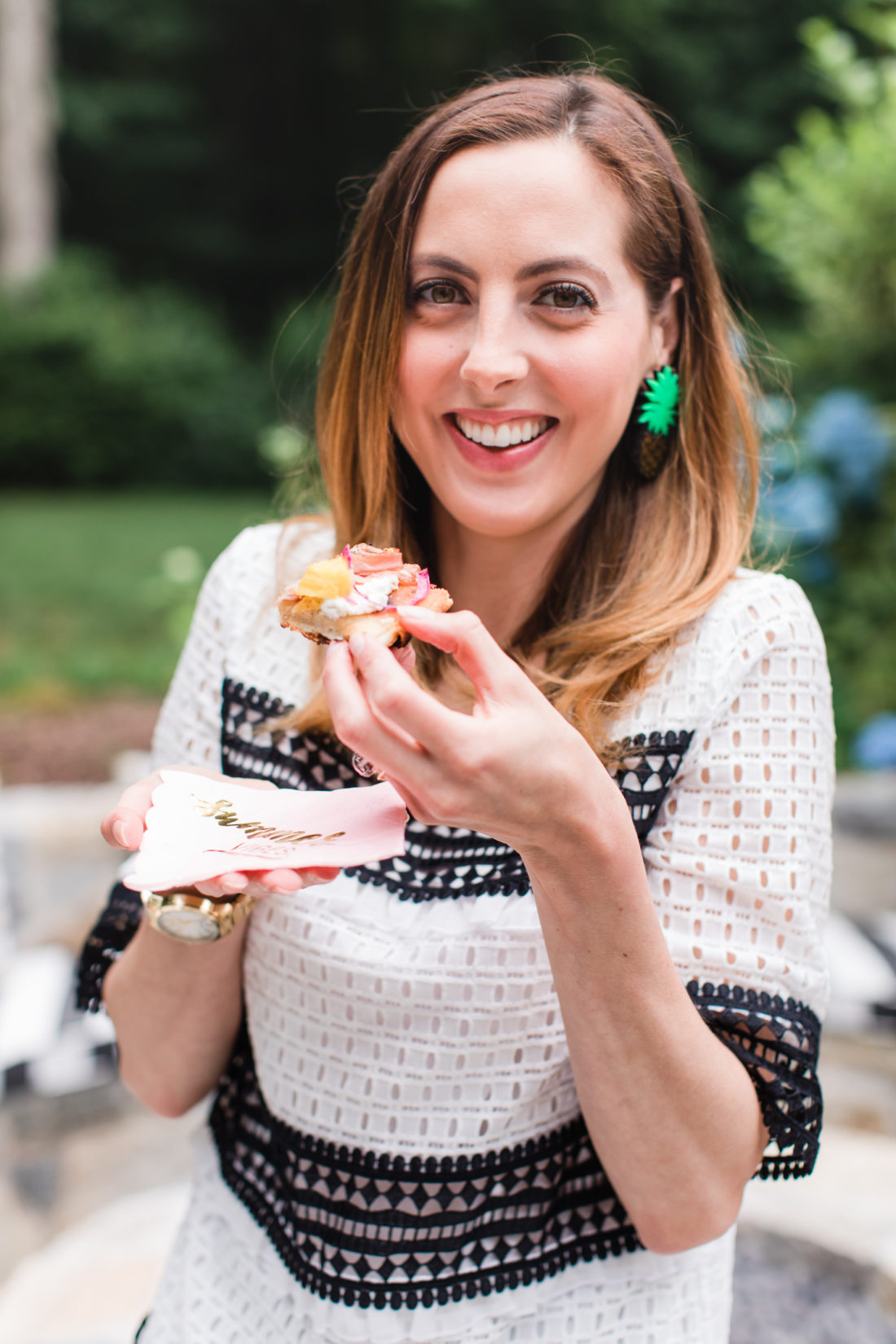 Eva Amurri Martino serves frozen Pineapple daquiris and a grilled hawaiian pizza at a Pineapple-themed happy hour at her Connecticut home