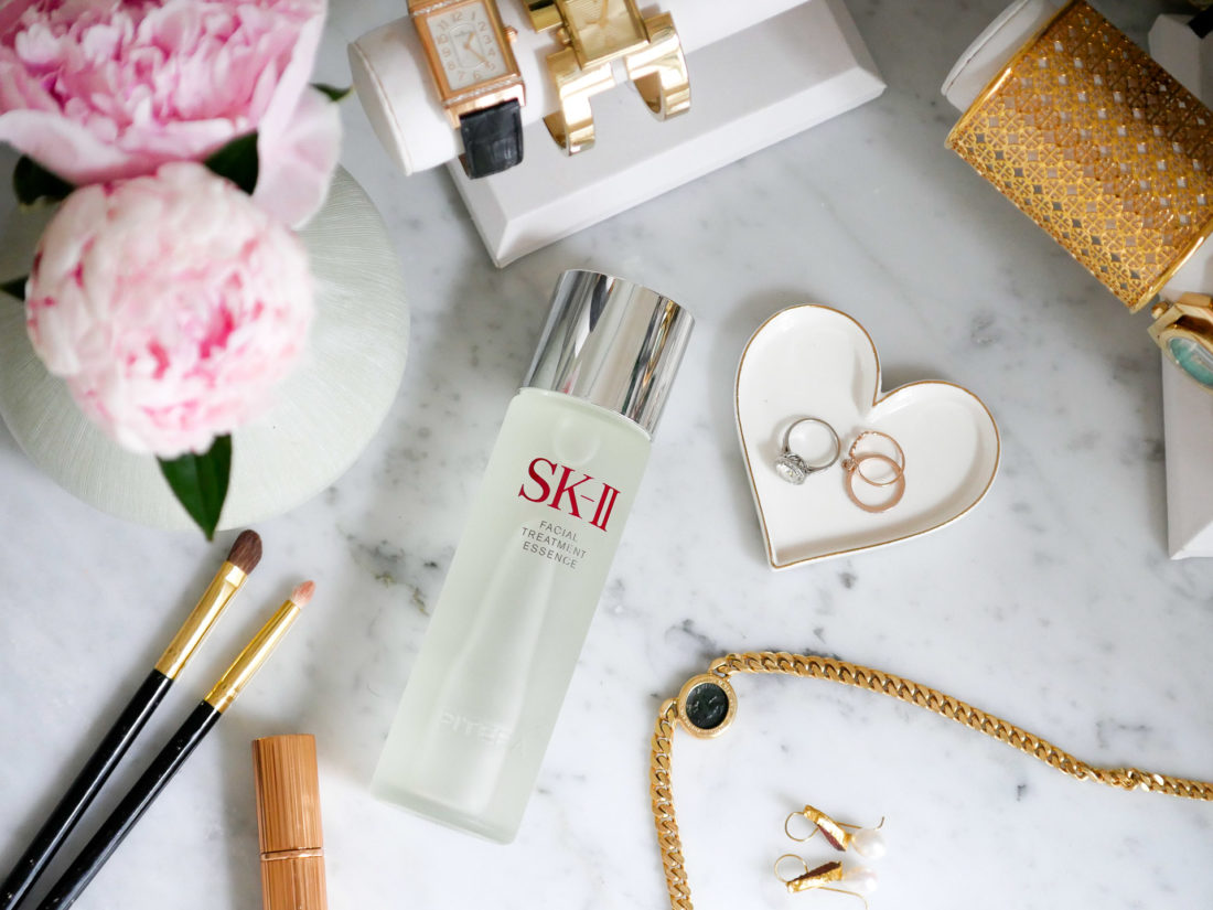  A bottle of SKII Facial Treatment Essence sits on Eva Amurri Martino's vanity in the glam room of her Connecticut home