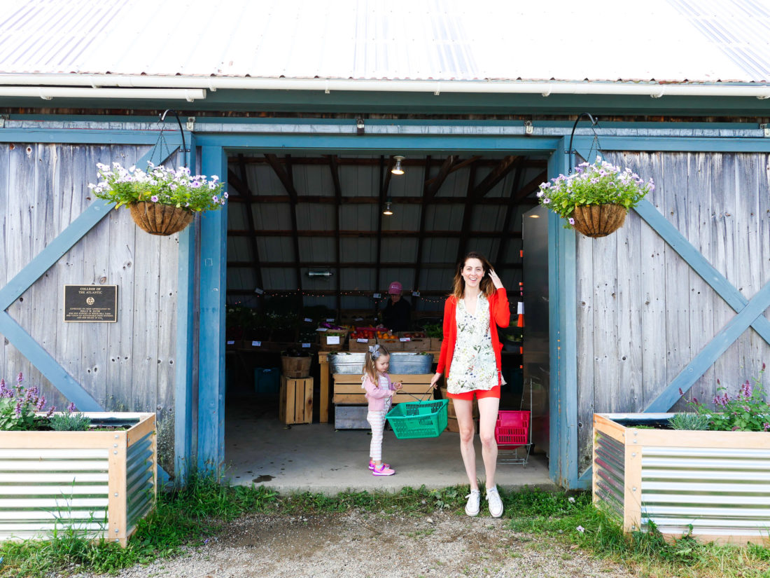 Eva Amurri Martino picks up some produce at the farm stand at Beech Hill Farm in Maine