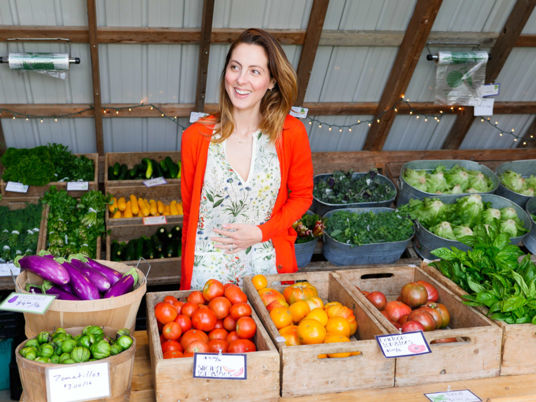Eva Amurri Martino picks up some produce at the farm stand at Beech Hill Farm in Maine