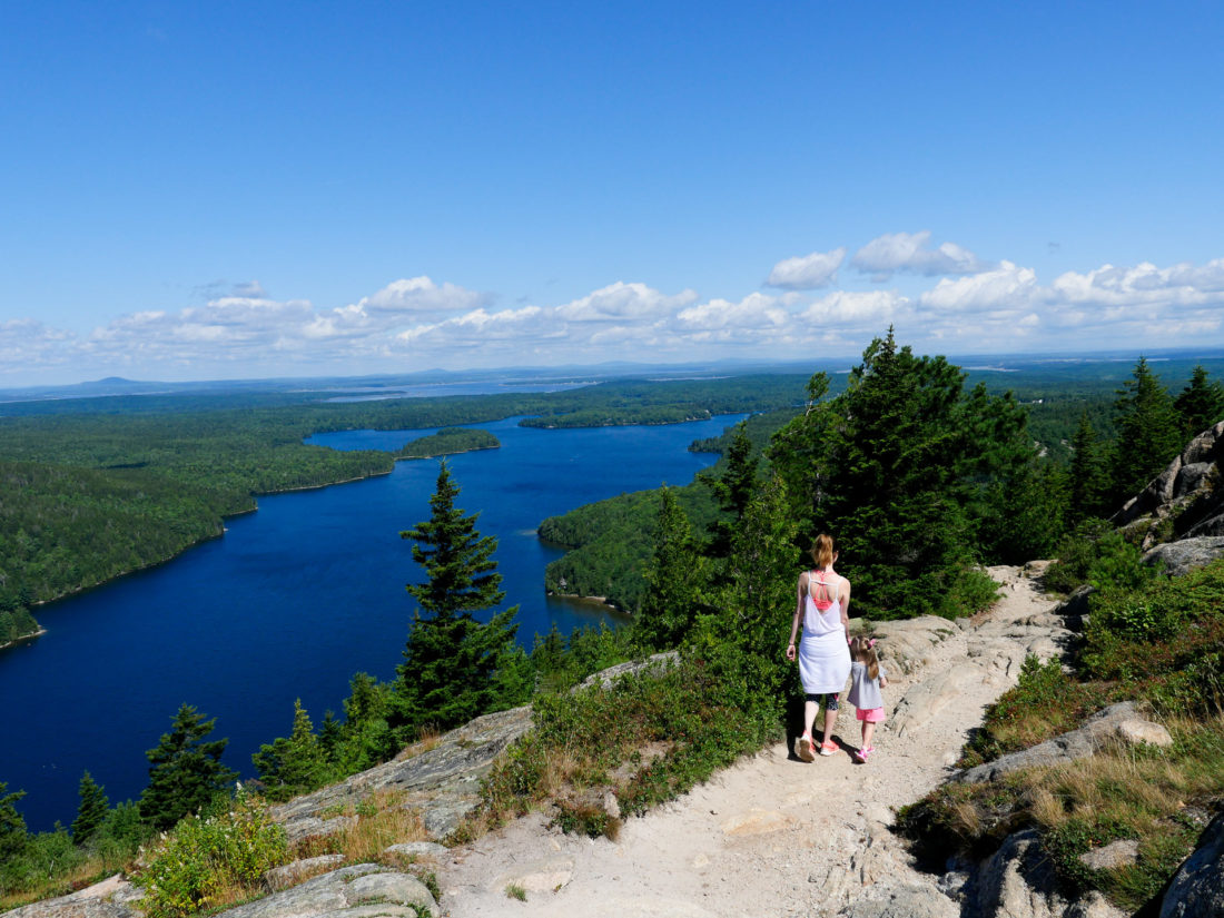 Eva Amurri Martino dons workout gear and hikes the cliff trails of Acadia National Park with two year old daughter Marlowe