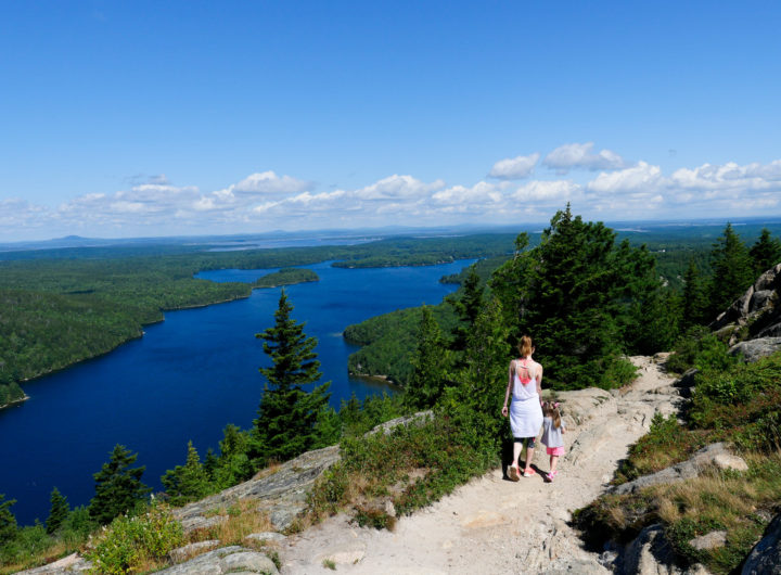 Eva Amurri Martino dons workout gear and hikes the cliff trails of Acadia National Park with two year old daughter Marlowe