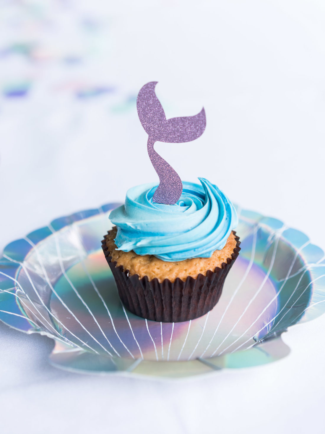 A mermaid themed cupcake at Marlowe Martino's third birthday party